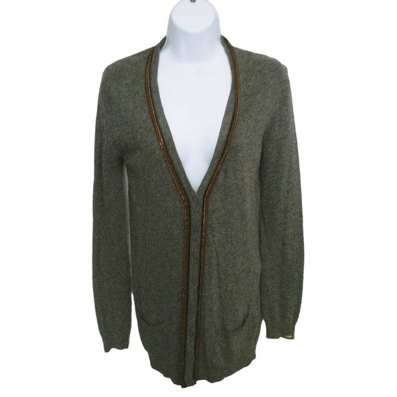 Dex Clothing Gray Knit Cardigan with Metal Chain Decoration Cashmere  Blend S - Picture 1 of 8